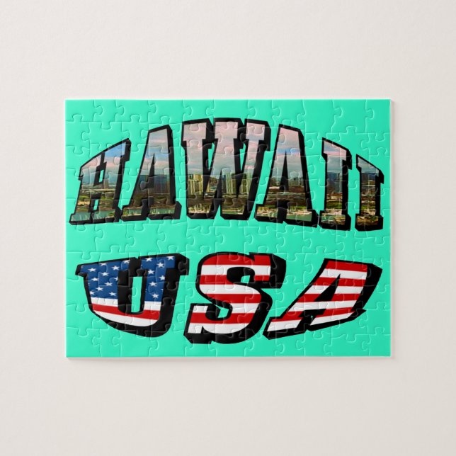 Puzzle Imagen de Hawaii y texto de bandera de Estados Uni (Horizontal)