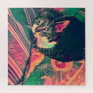 Puzzle Imagen digital colorida de un pequeño gato atigrad