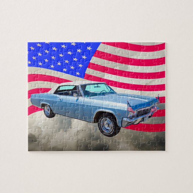 Puzzle Impala 1965 de Chevy 327 con la bandera americana (Horizontal)