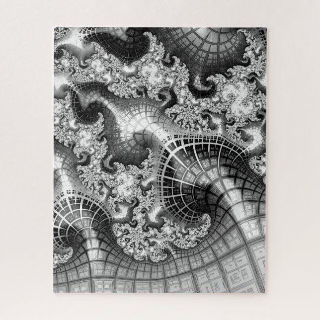 Puzzle Imposible el arte fractal en blanco y negro (Vertical)