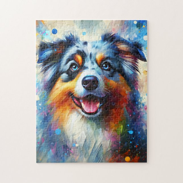Puzzle Impresión Acrílica de Perro Australian Shepherd Bl (Vertical)