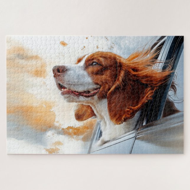 Puzzle Impresión artística de perro alegre en el viento (Horizontal)