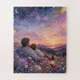 Puzzle Impresión de arte en acuarela de padre e hijo mira