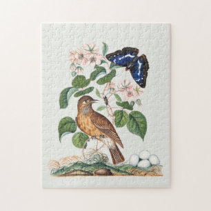 Puzzle Impresión de arte floral botánico y de aves vintag
