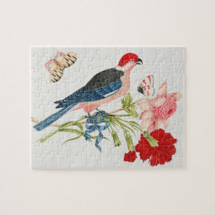 Puzzle Impresión de Arte Floral Mariposa Pájaro Rosa Vint