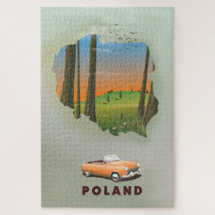 Puzzle Impresión de cartel de viaje ilustrado de Polonia.