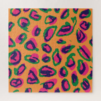 Puzzle Impresión de leopardo, patrón animal colorido.