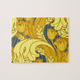 Puzzle Impresión de patrón de tulipán: Arte Nouveau azul 
