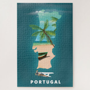 Puzzle Impresión de póster de viaje del mapa de Portugal.