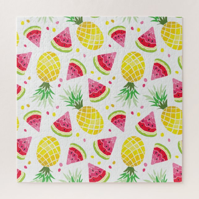 Puzzle Impresión de verano de piña de sandía sin foco (Vertical)