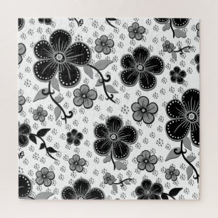 Puzzle Impresión floral en blanco y negro