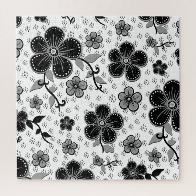 Puzzle Impresión floral en blanco y negro (Vertical)