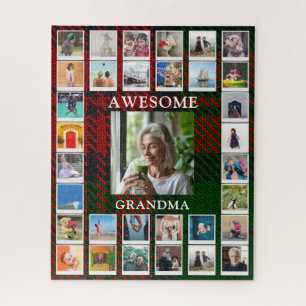 Puzzle Impresionante foto de abuela con tartán verde negr