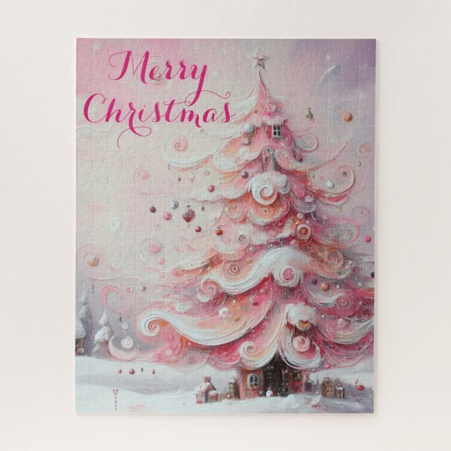 Puzzle Impresionante y caprichoso árbol de Navidad rosa (Vertical)