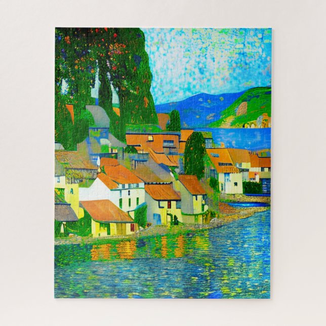 Puzzle Impressionist  Mediterranean Village by the Sea  (Vertical)