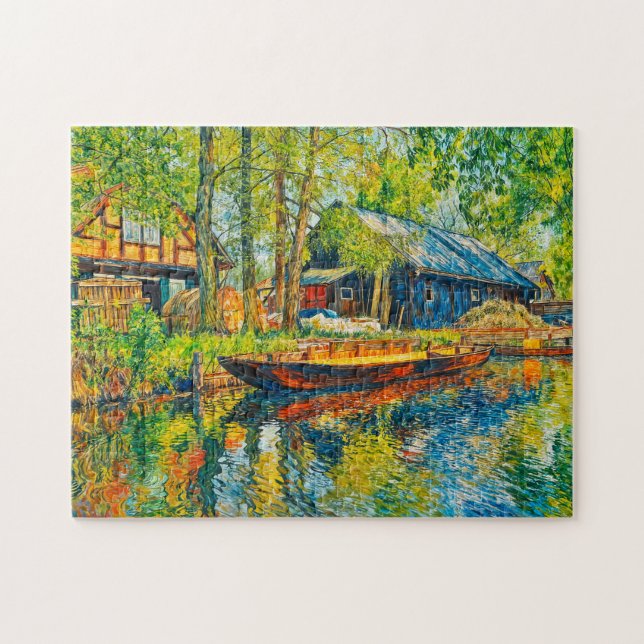 Puzzle Impressionist Spreewald Farmhouse with Wooden Boat (Horizontal)