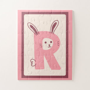 Puzzle Imprimible de arte alfabeto de conejo adorable con