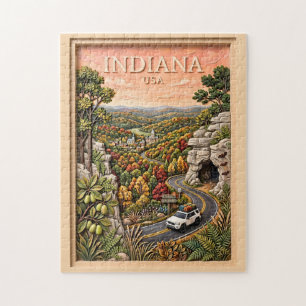 Puzzle Indiana viaje por carretera naturaleza vintage cue