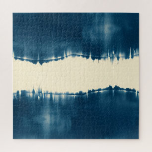 Puzzle Índigo Shibori Abstracto Moderno Horizontal