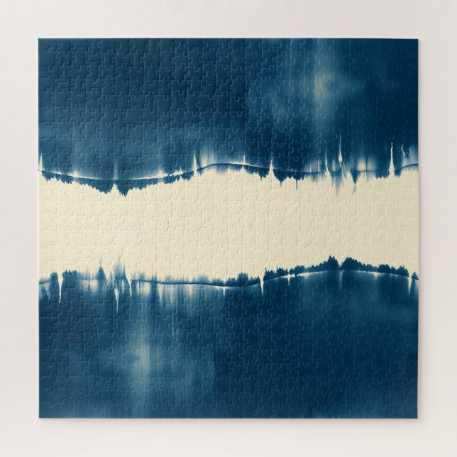Puzzle Índigo Shibori Abstracto Moderno Horizontal (Vertical)