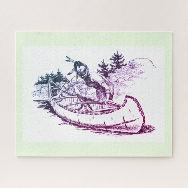 Puzzle Indio rojo con canoa (Horizontal)