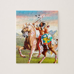 Puzzle Indios americanos Brave en caballo