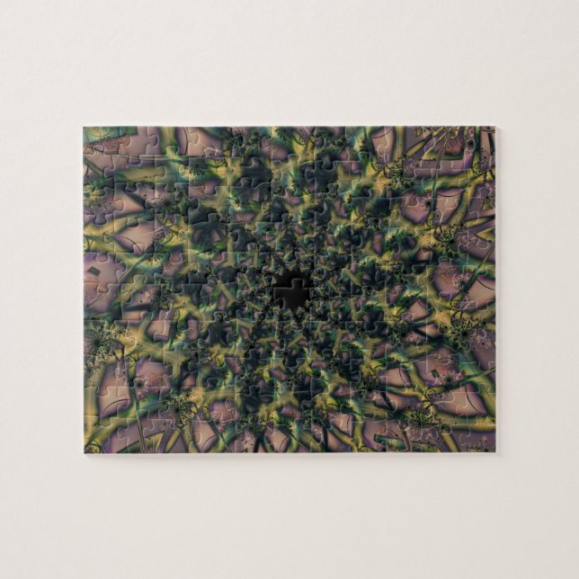 Puzzle Infinito | Arte fractal rosa y amarillo (Horizontal)