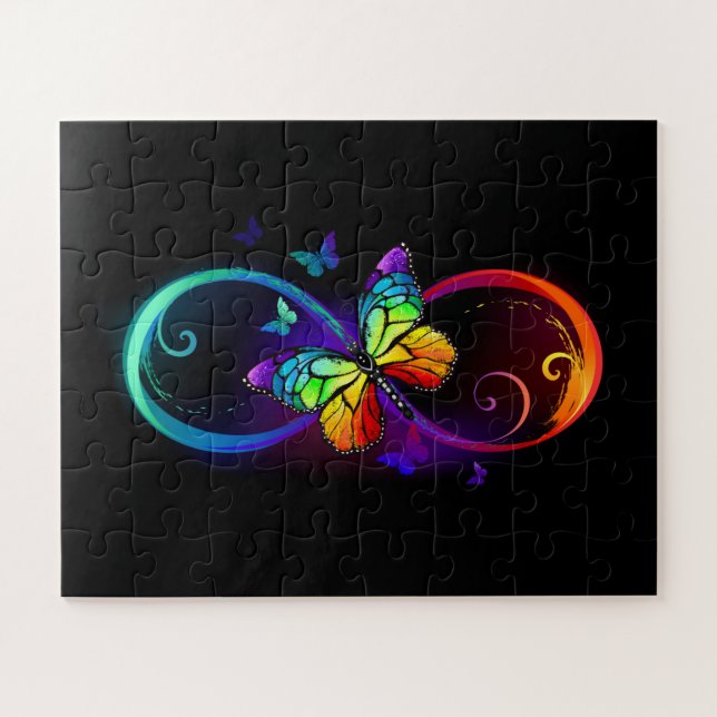 Puzzle Infinito vibrante con mariposa arco iris sobre neg (Horizontal)