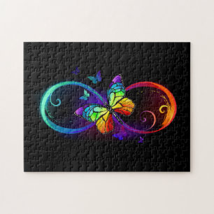 Puzzle Infinito vibrante con mariposa arco iris sobre neg