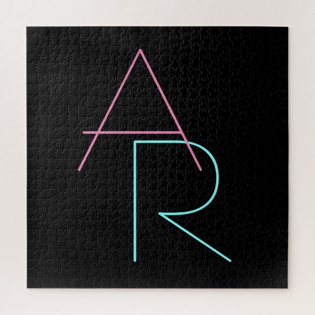 Puzzle Iniciales de superposición moderna | Negro turques (Vertical)