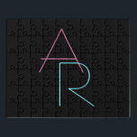 Puzzle Iniciales de superposición moderna | Negro turques<br><div class="desc">Guay,  iniciales modernas superpuestas.</div>