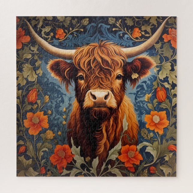 Puzzle Inspiración de William Morris, una vaca adorable e (Vertical)