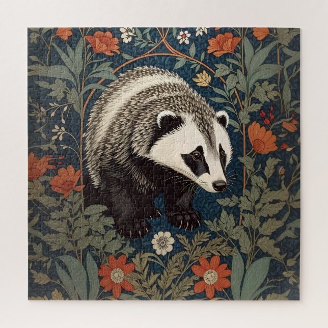 Puzzle Inspiración del Badger de Woodland William Morris (Vertical)