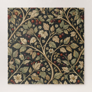 Puzzle Inspirado en William Morris, floral oscuro de baya