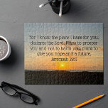 Puzzle Inspirational Bible Verse Jeremiah 29:11 Sunrise<br><div class="desc">For I know the plans I have for you, declares the Lord. Plans to prosper you and not to harm you, plans to give you hope and a future. Jeremiah 29:11 bible verse on a beautiful ocean sunrise photography gift. This inspirational quote puzzle features an uplifting biblical quotation and will...</div>