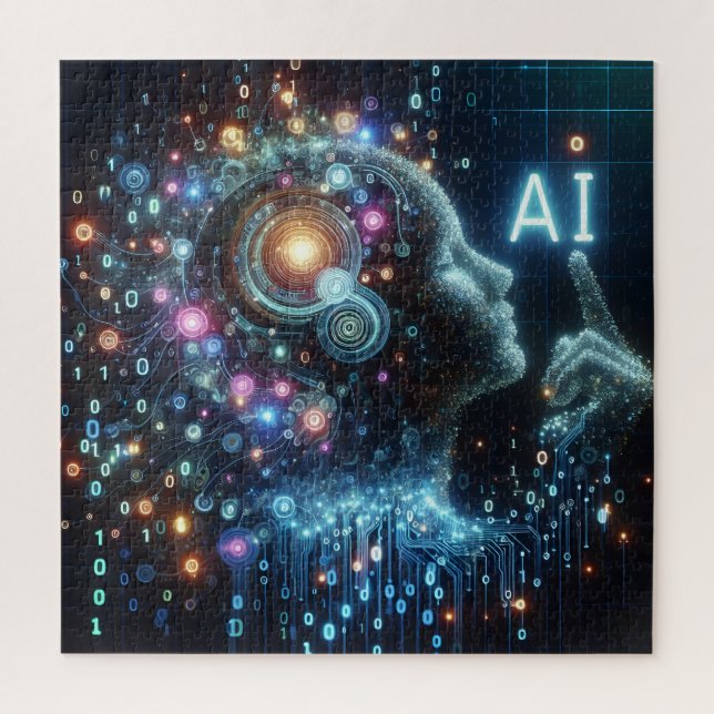 Puzzle Inteligencia Artificial, ilustracion Conceptual. (Vertical)