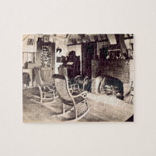 Puzzle Interior de una cabaña de madera americana,