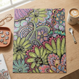 Puzzle Intrincado patrón de arte de garabatos florales co