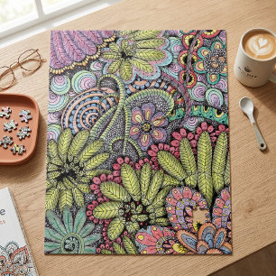 Puzzle Intrincado patrón de arte de garabatos florales co