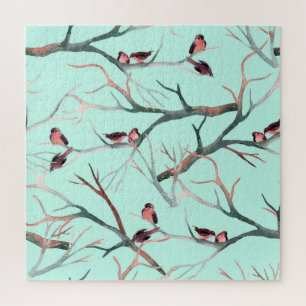 Puzzle Invernal Birds Tree Brands Watercolor