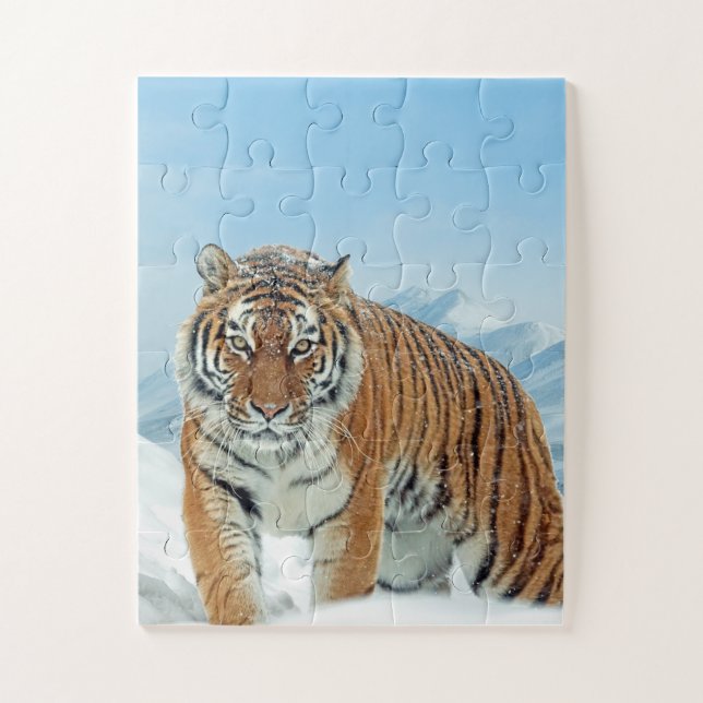 Puzzle Invierno animal de Tiger Photo Snow Mountains (Vertical)