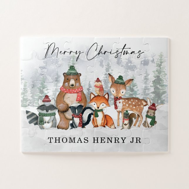 Puzzle Invierno Animales de Woodland Feliz Navidad (Horizontal)