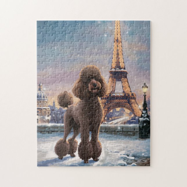 Puzzle Invierno de caniche marrón en París pintura (Vertical)