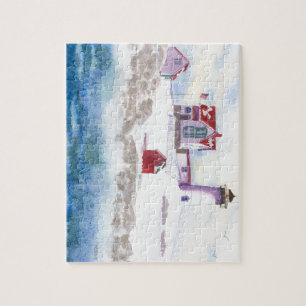 Puzzle invierno en el Faro Nubble en Maine