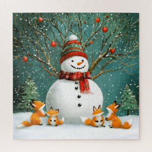 Puzzle Invierno escarpado Snowman Fox Wonderland