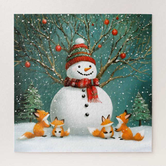 Puzzle Invierno escarpado Snowman Fox Wonderland (Vertical)