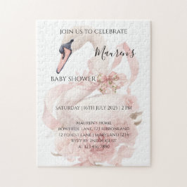 Puzzle Invitación a baby shower de niña con lazo rosa