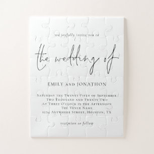 Puzzle Invitación a la boda blanca con escritura minimali