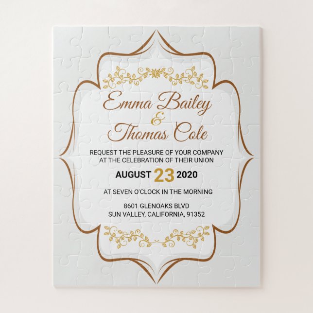 Puzzle Invitación a la boda elegante y sencilla adornada  (Vertical)