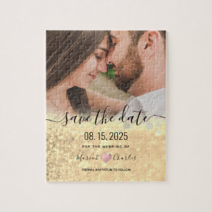 Puzzle Invitación de boda de oro para guardar la fecha